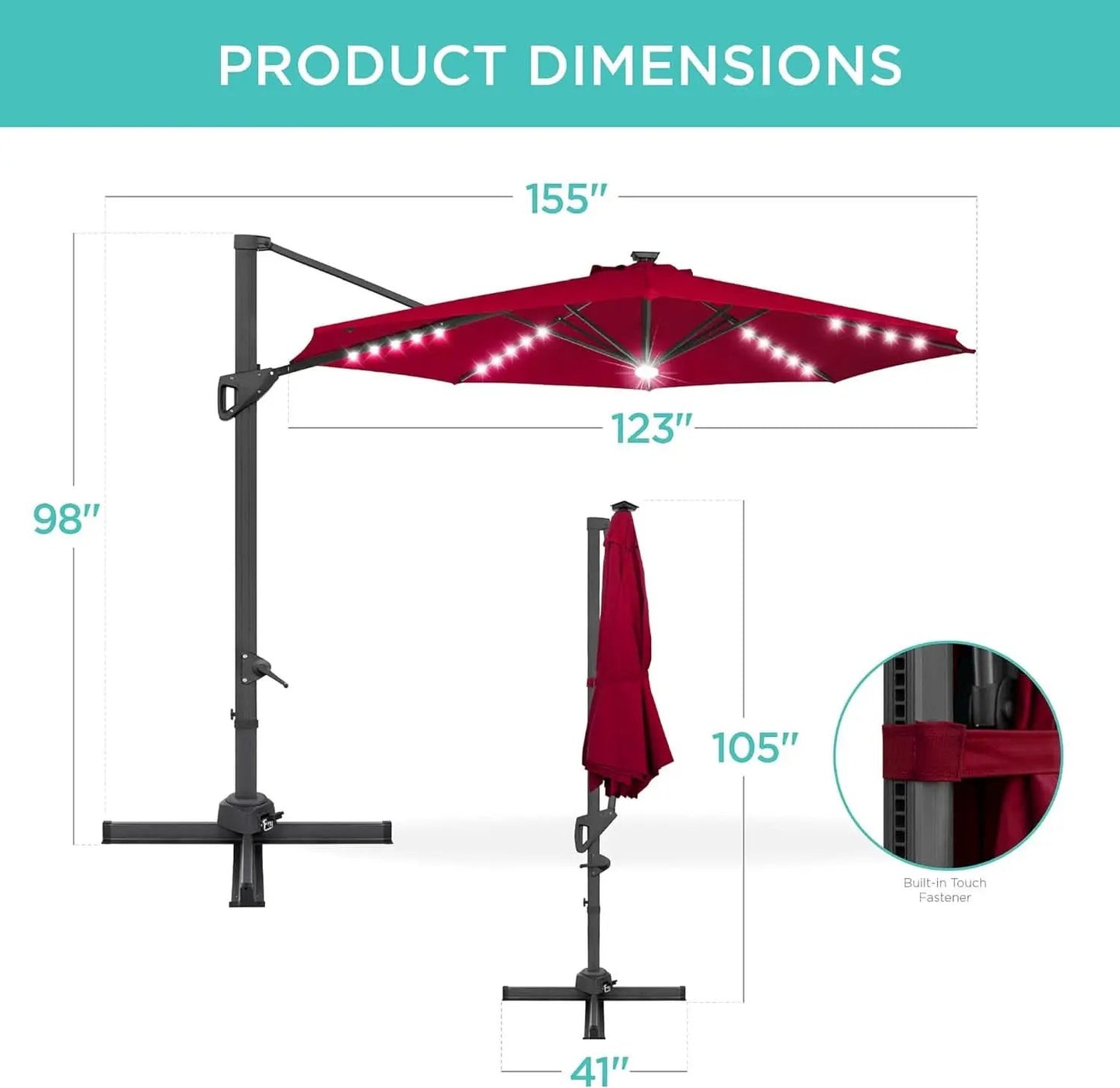 10ft Solar LED Cantilever Patio Umbrella With 360 Degree Rotation And Easy Tilt Cross Base from PriceLows™