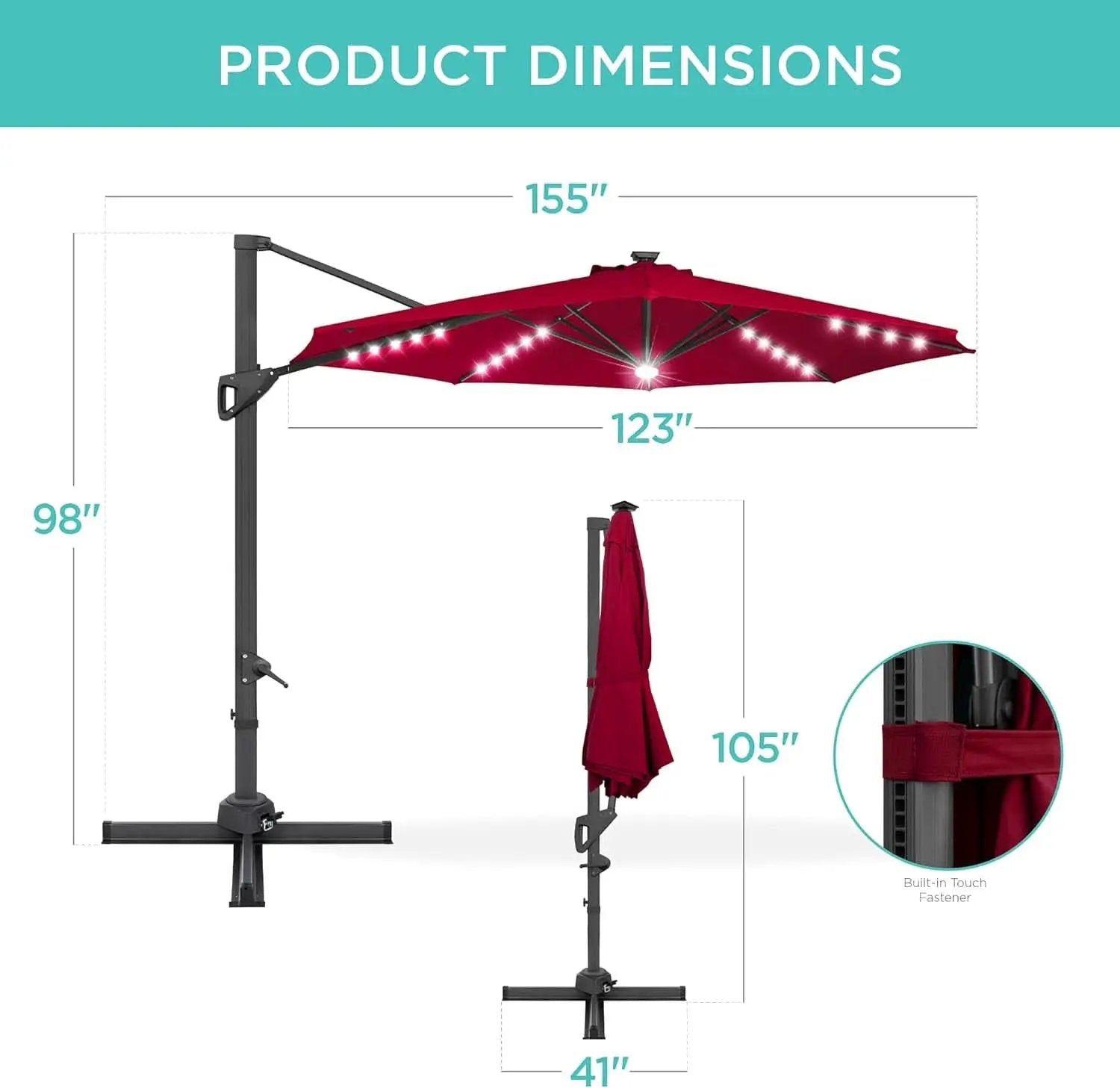 10ft Solar LED Cantilever Patio Umbrella With 360 Degree Rotation And Easy Tilt Cross Base from PriceLows™
