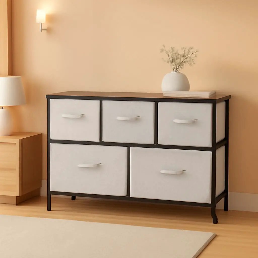 Extra Wide Fabric 5 Drawer Storage Organizer Unit Bronze from PriceLows™