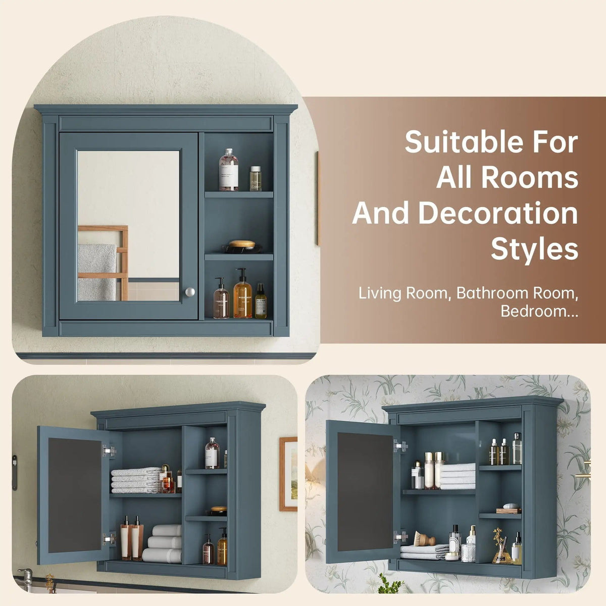 Modern Wall-Mounted Medicine Cabinet With Mirror | 2 Pieces | Iron & Mdf | Home