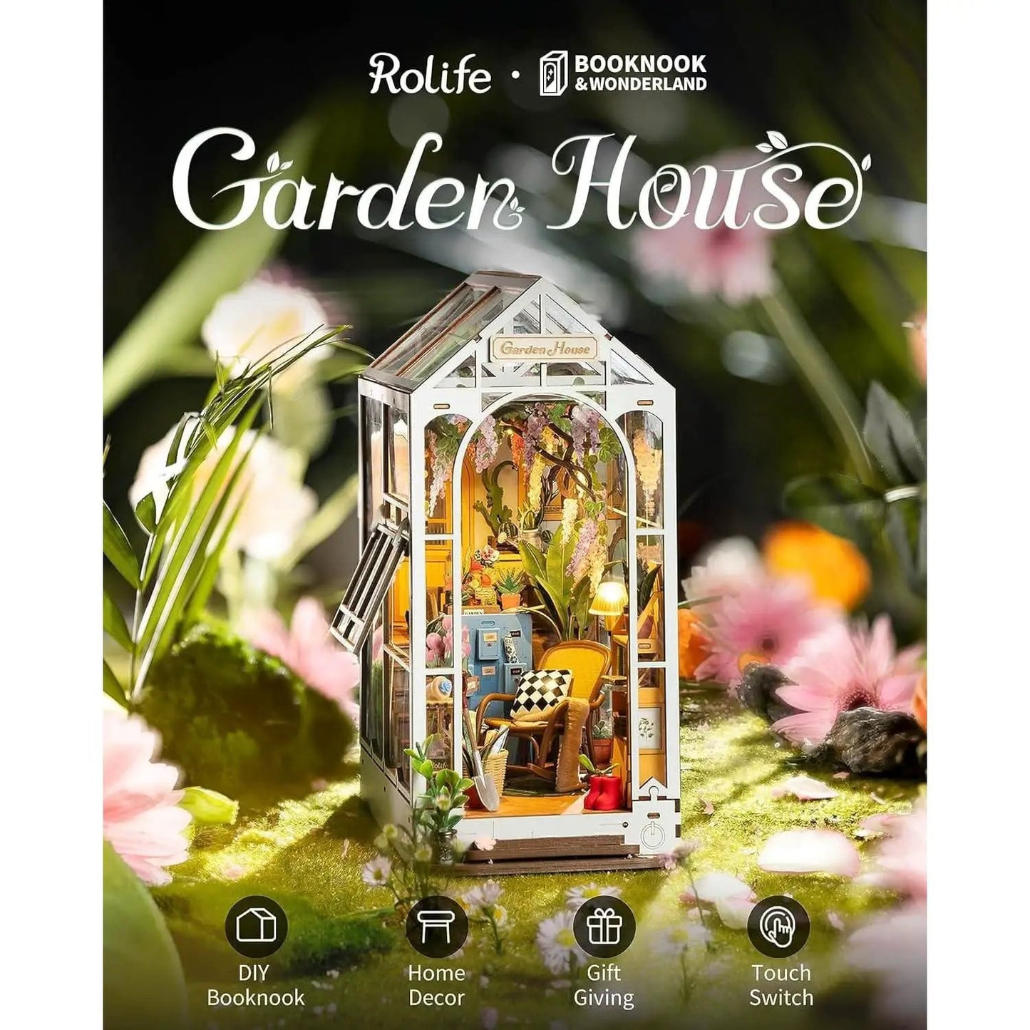DIY Garden House Book Nook Kit With LED Lights Bookshelf from PriceLows™
