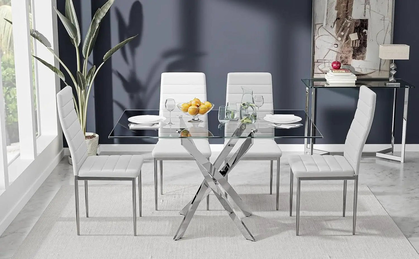 Tempered Glass Dining Table With Chromed Legs 47In White Silver from PriceLows™