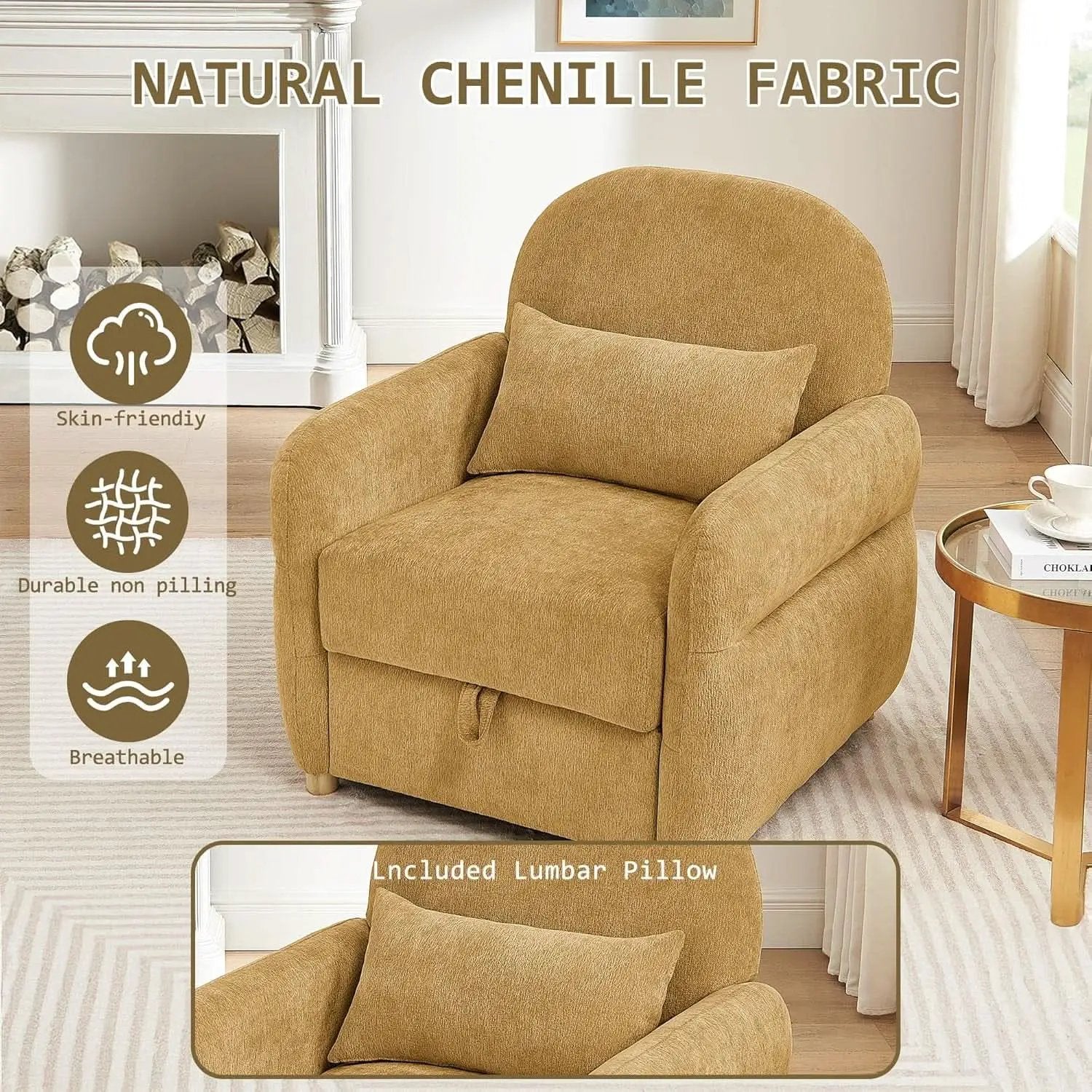 Ginger Yellow 33.5 Inch Upholstered Accent Armchair from PriceLows™
