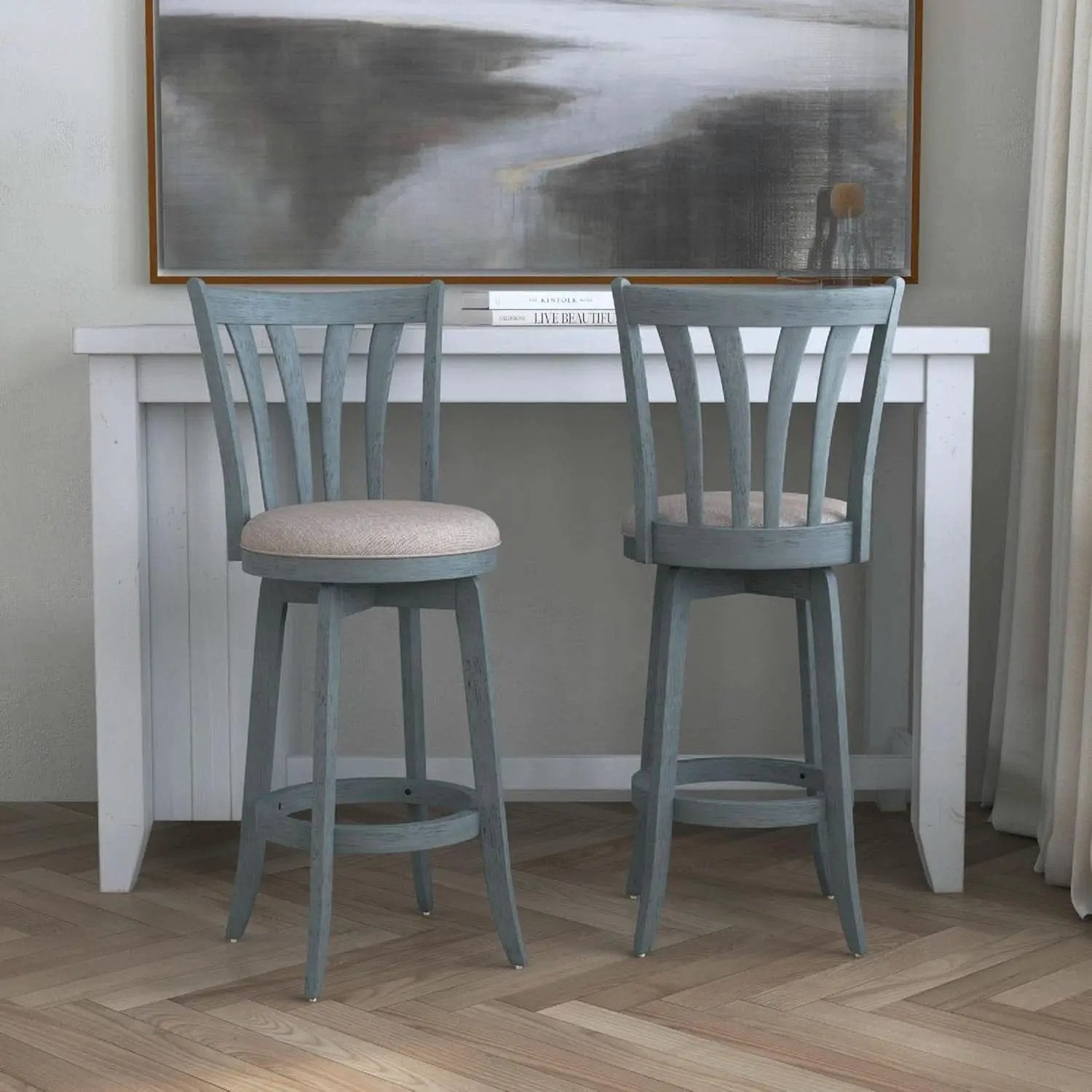 Bar Height Swivel Stool 30 Inch Blue Wire Brush Finish from PriceLows™