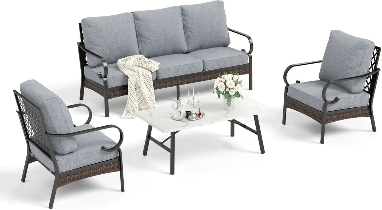 Grey 4 Piece Patio Furniture Set With Cushioned Chairs from PriceLows™