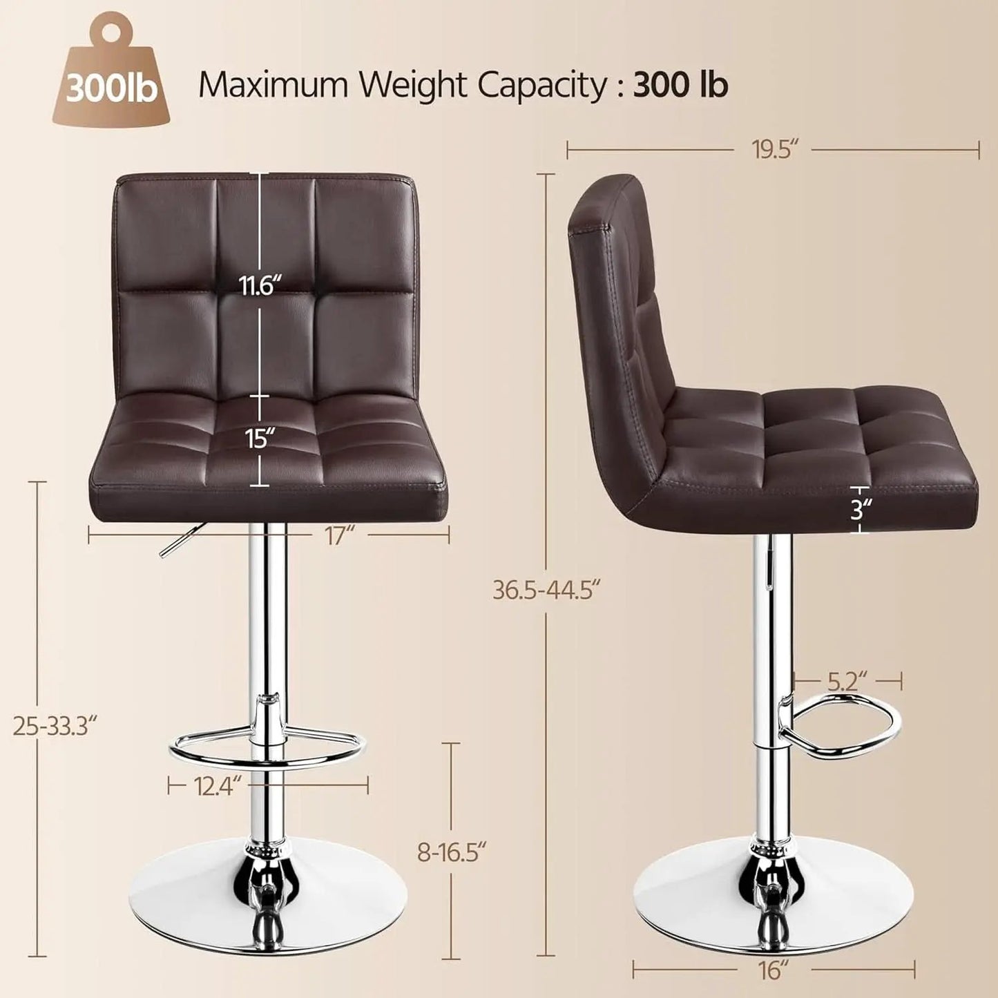 Bar Stools Set Of 2 Adjustable PU Leather Swivel Brown from PriceLows™
