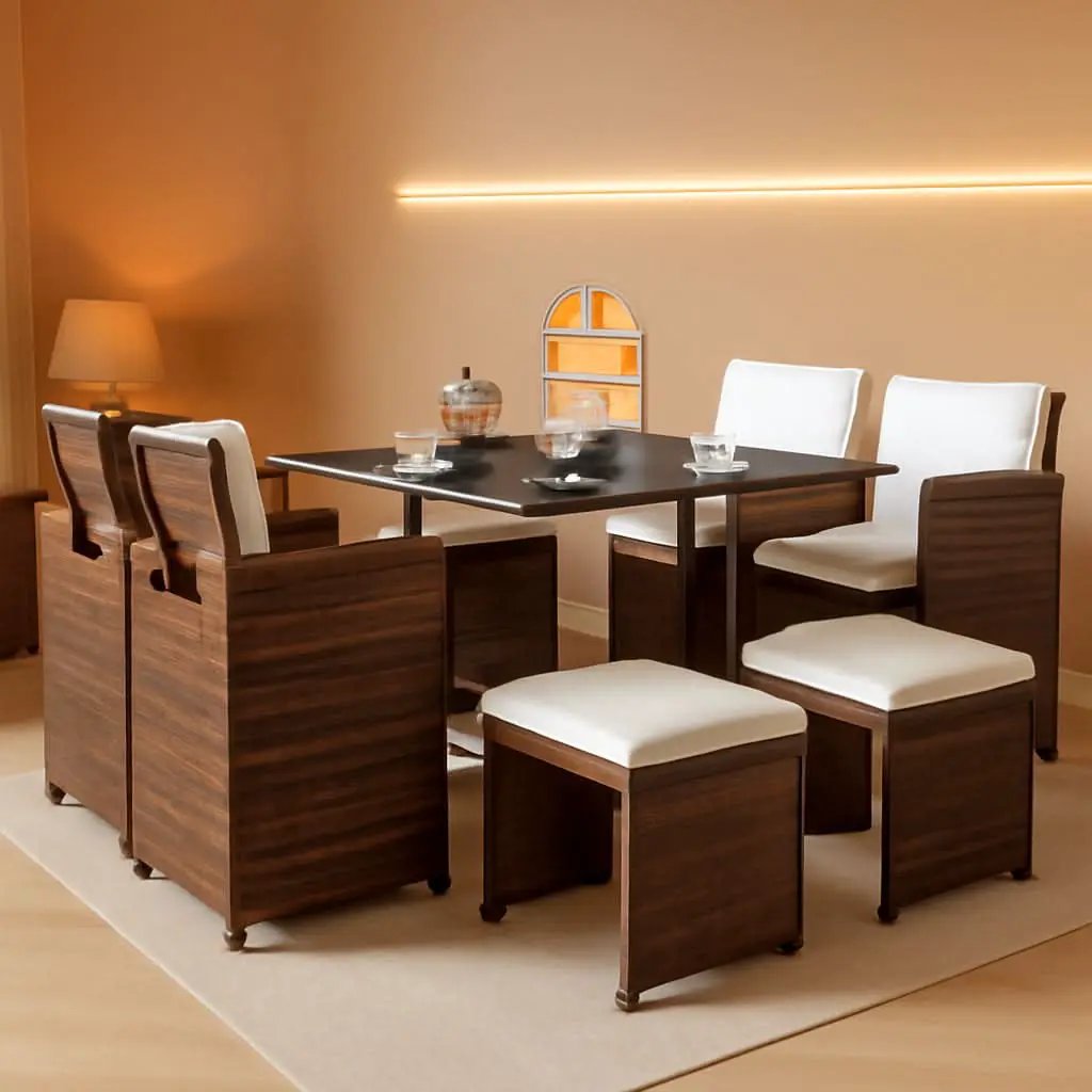 9 Piece Outdoor Patio Dining Set Rattan Chairs With Glass Table Beige Cushioned from PriceLows™
