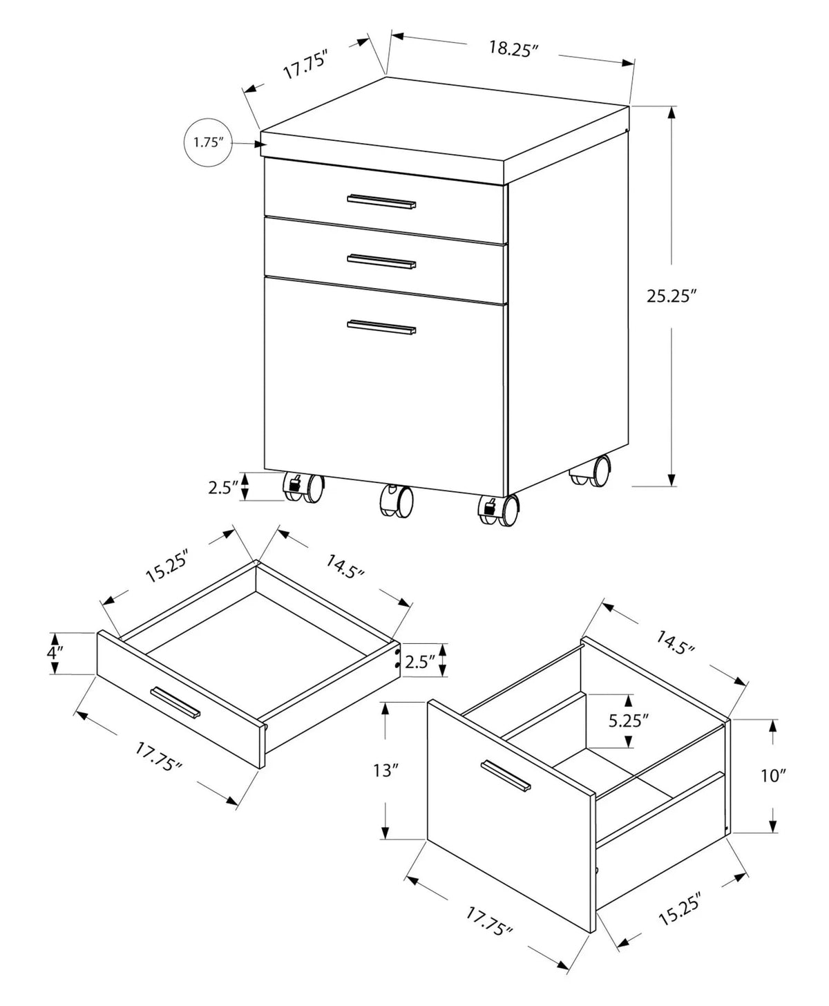 Rolling File Cabinet | Printer Stand | Storage Drawers | Five Caster Wheels