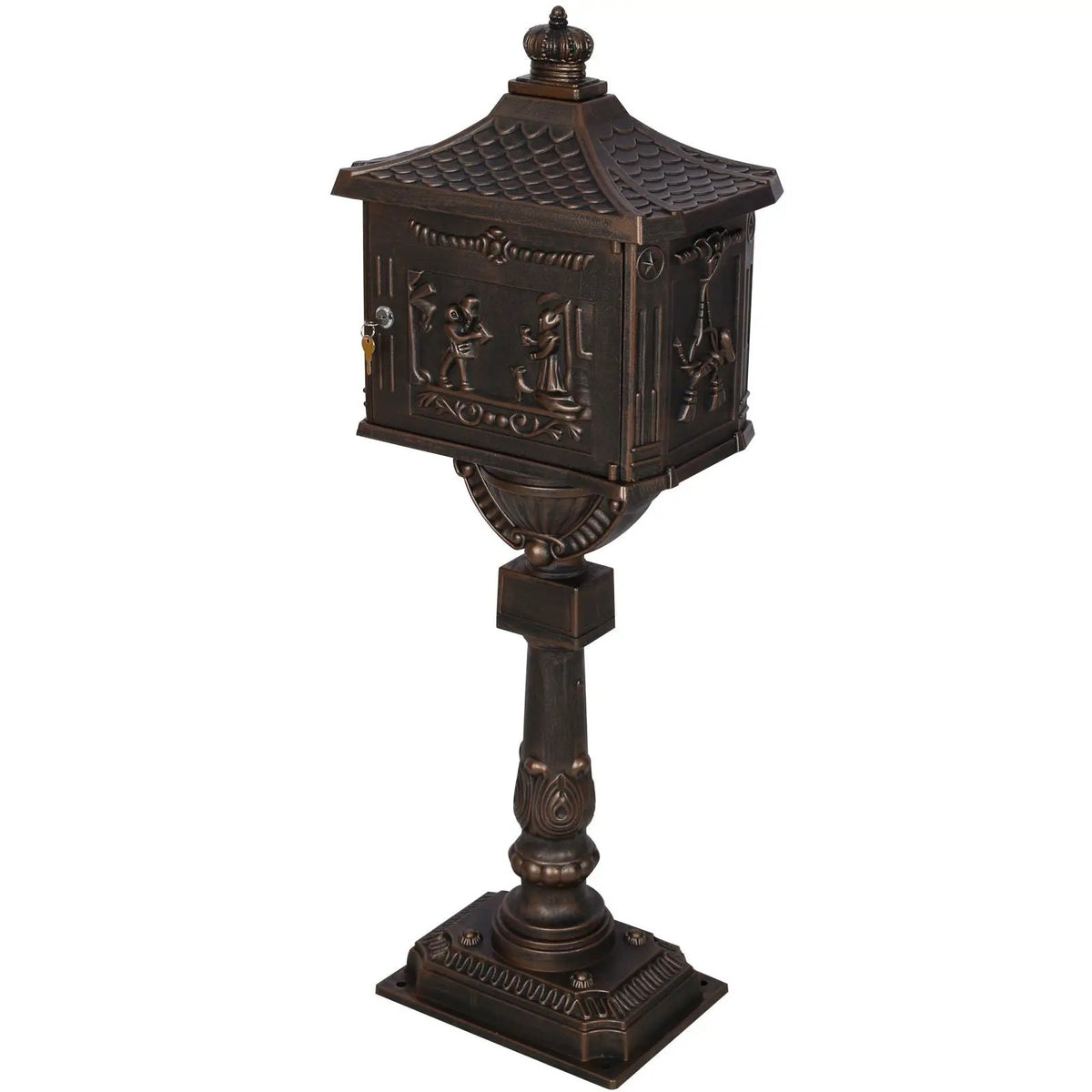 Cast Aluminum Mailbox | 45.5 Inch Height | Spacious Interior | Postal Box Design