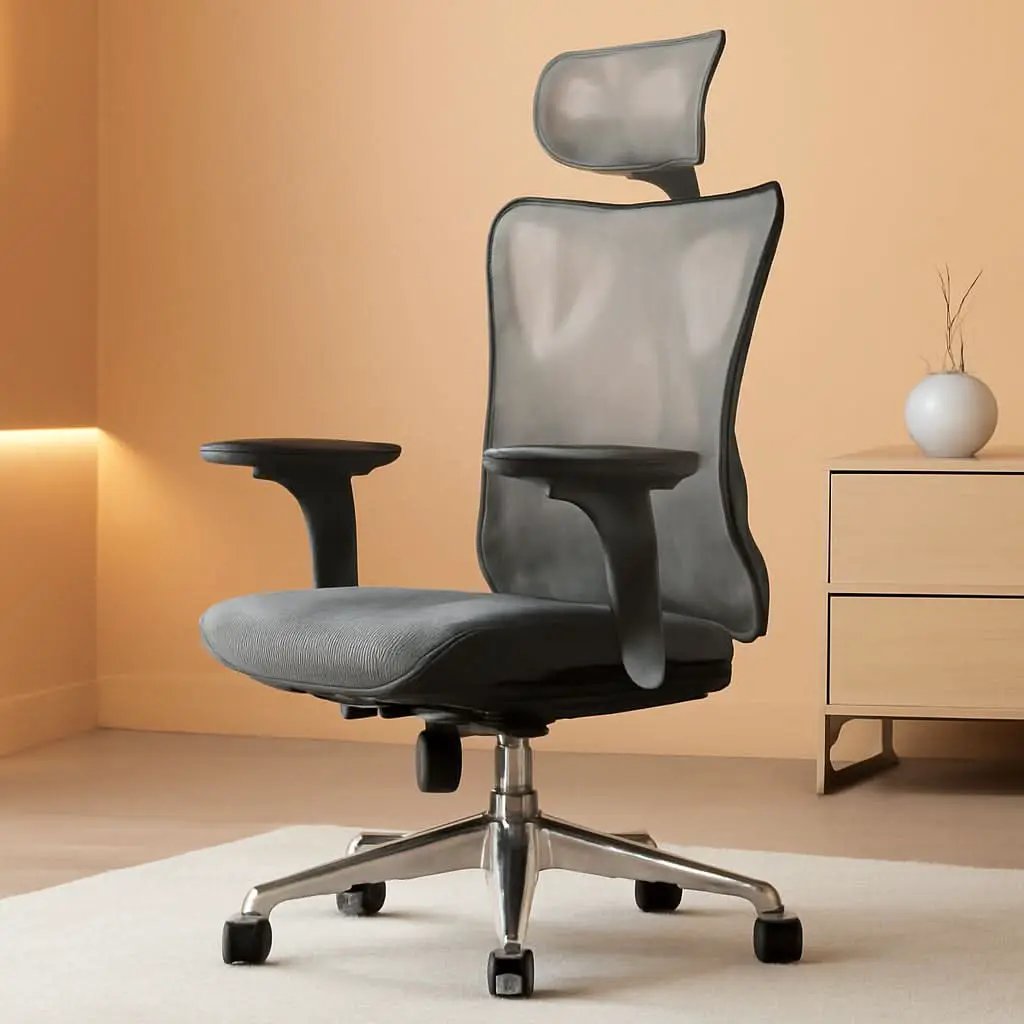 Grey Ergonomic Office Chair With Adjustable Headrest from PriceLows™