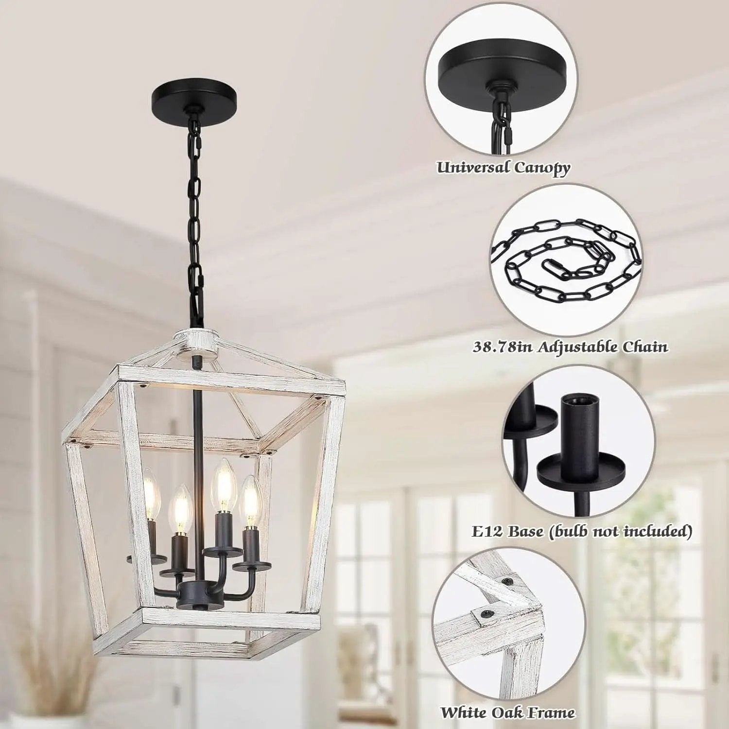 Rustic 4 Light Chandelier With Brushed White Oak Finish from PriceLows™