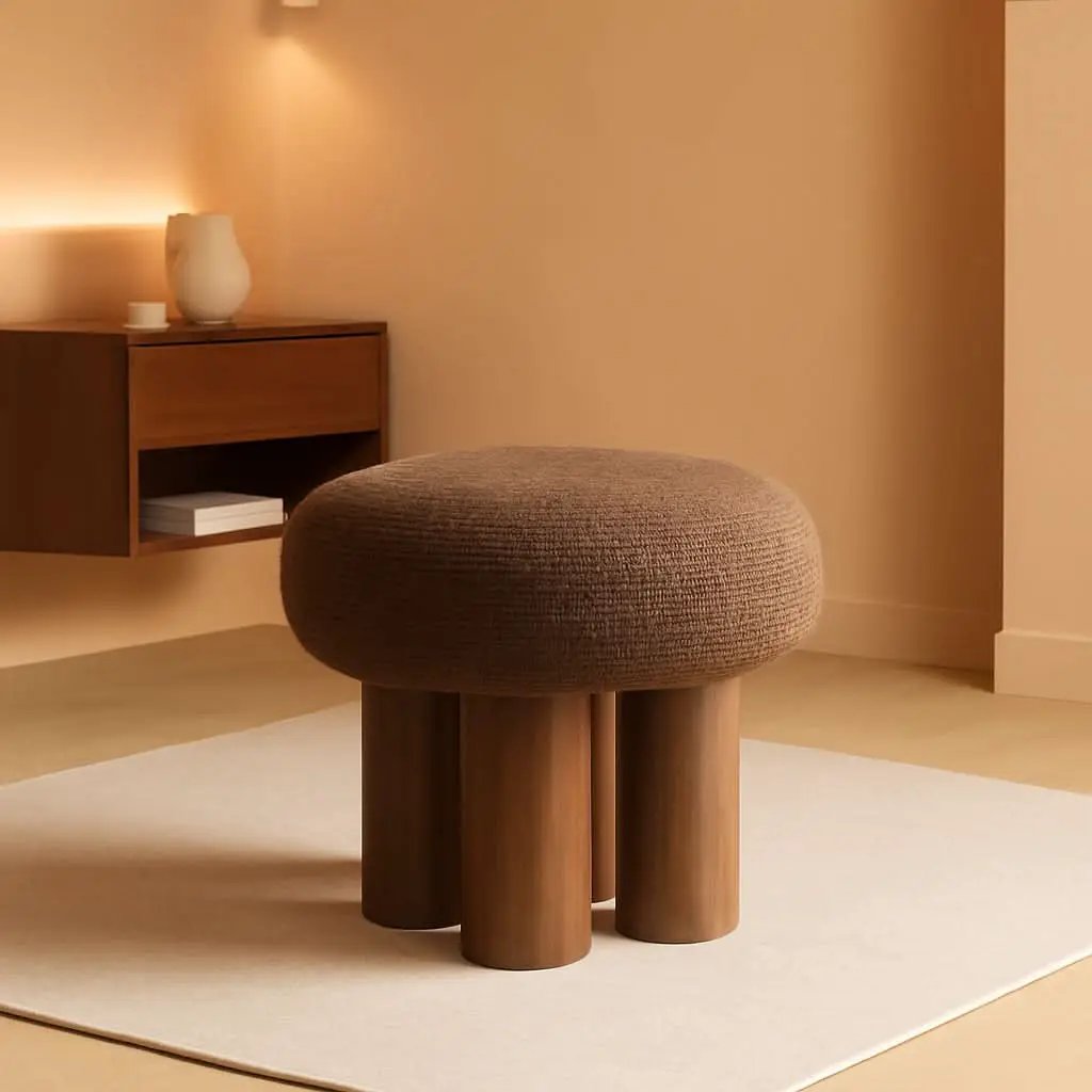 Luxurious Dark Brown Boucle Round Ottoman Footstool from PriceLows™