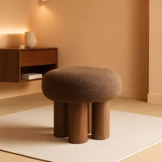 Luxurious Dark Brown Boucle Round Ottoman Footstool from PriceLows™