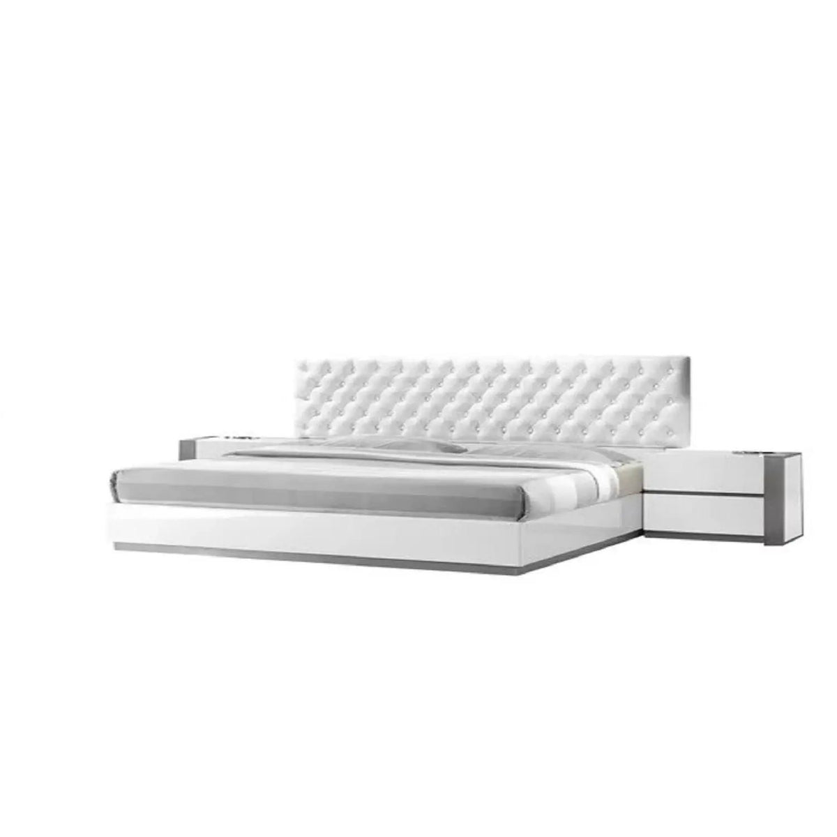 Nightstand | Two Drawers | High Gloss Finish | White Silver