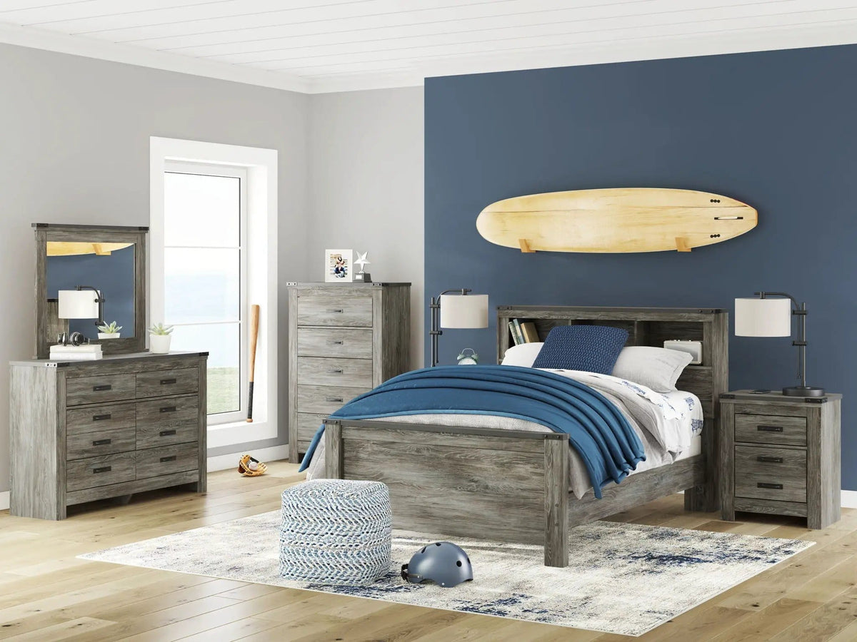 Frandern Bookcase Panel Bedroom Set | 4 Piece Bedroom Set | Metal | Bedroom