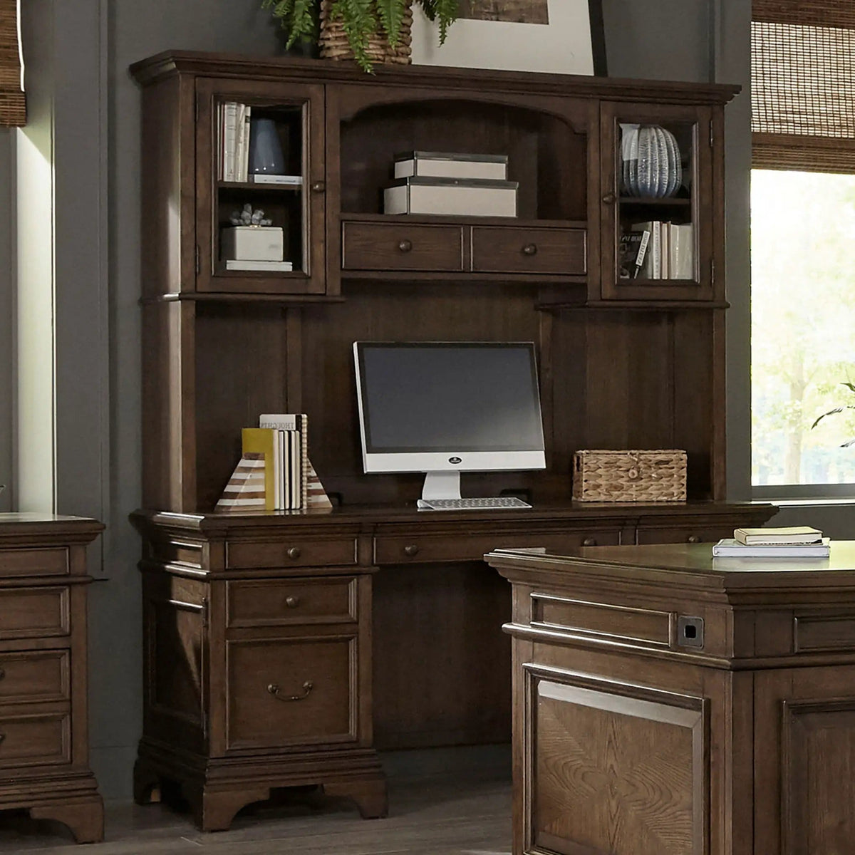Hartshill 66-inch 5-drawer Credenza with Hutch Burnished | 66 x 24 x 78.25 in | 5-Drawer | Oak