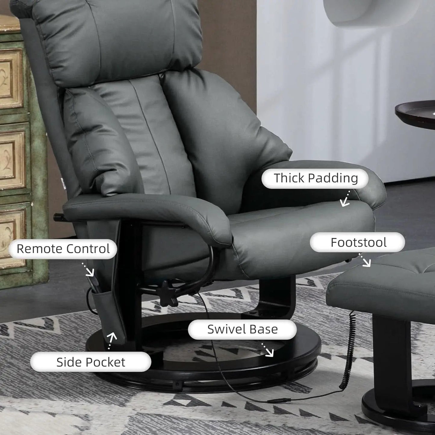 Gray 360 Degree Swivel Massage Recliner Chair With Ottoman from PriceLows™