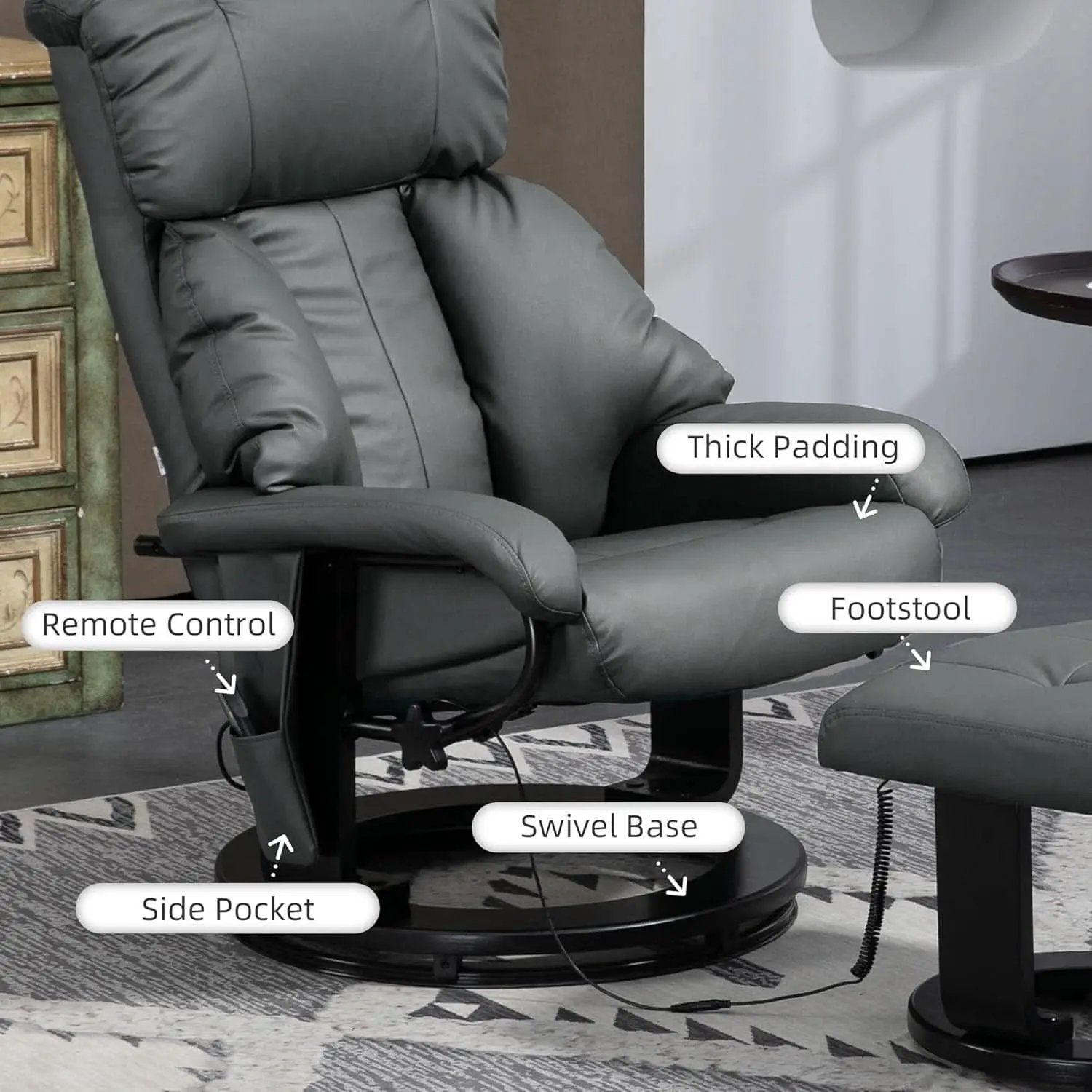 Gray 360 Degree Swivel Massage Recliner Chair With Ottoman from PriceLows™