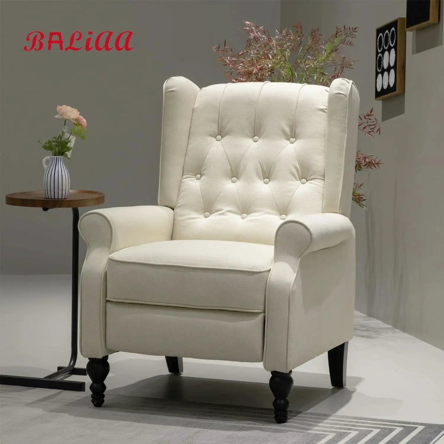 Beige Mid Century Wingback Recliner Chair With Upholstered Fabric from PriceLows™