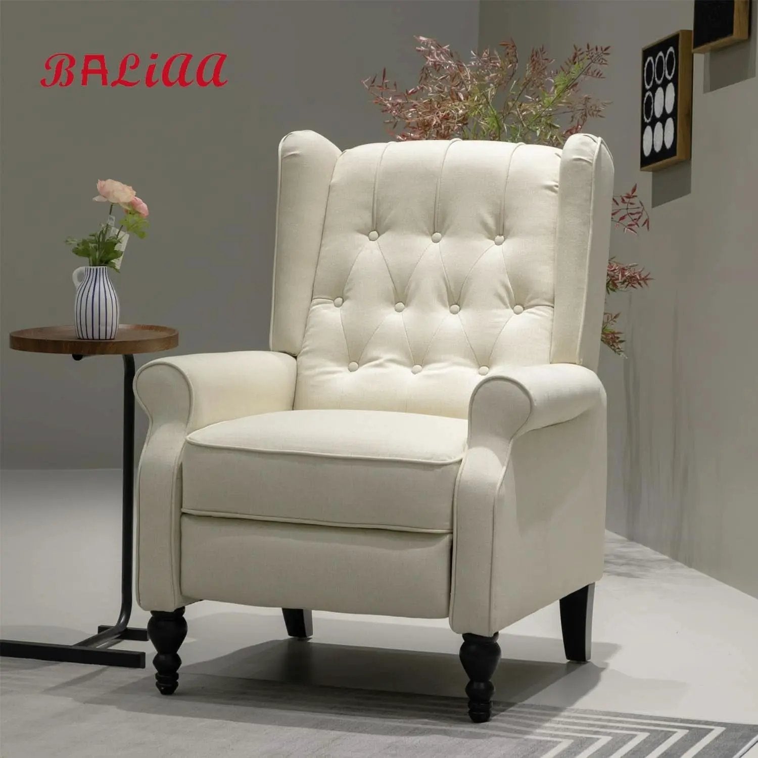 Beige Mid Century Wingback Recliner Chair With Upholstered Fabric from PriceLows™