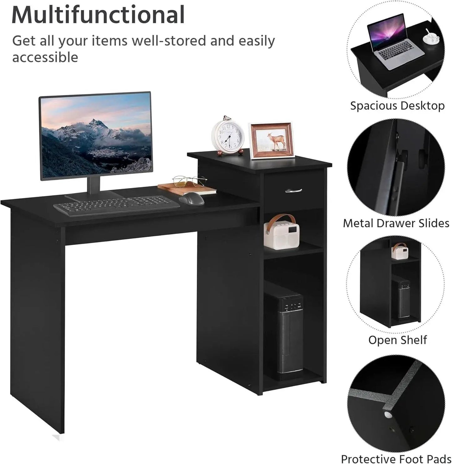 Modern Desk Drawer Shelves And Ergonomic Mesh Chair Set from PriceLows™