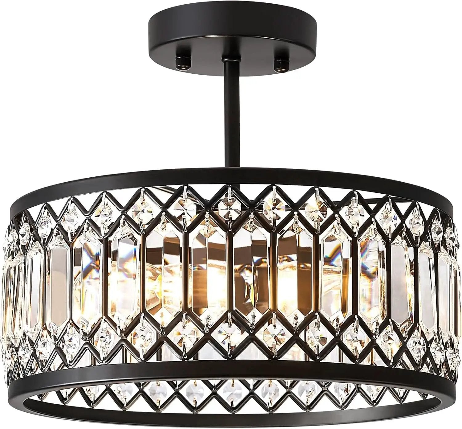 Crystal Black Three Light Semi Flush Mount Ceiling Light from PriceLows™