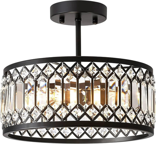 Crystal Black Three Light Semi Flush Mount Ceiling Light from PriceLows™