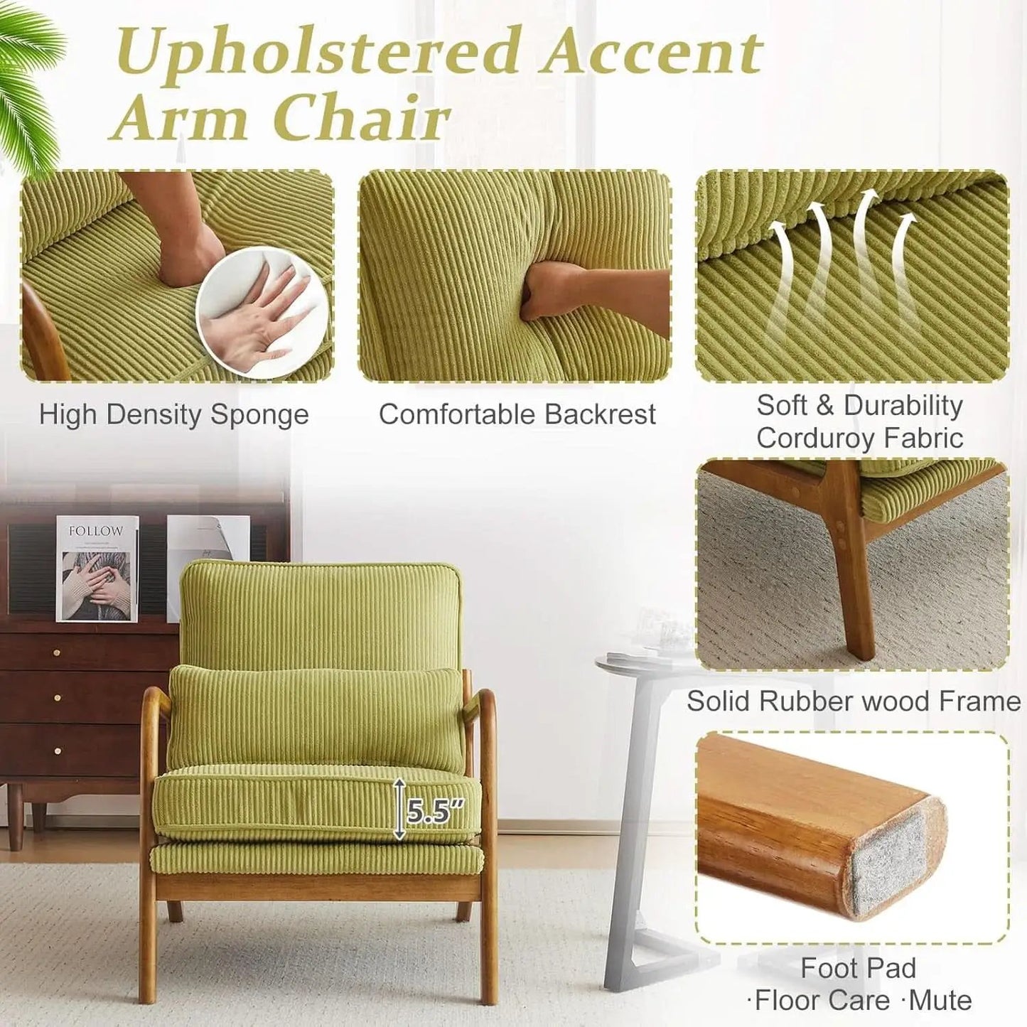 Nightshade Green Armchair With Lumbar Pillow Home Office from PriceLows™
