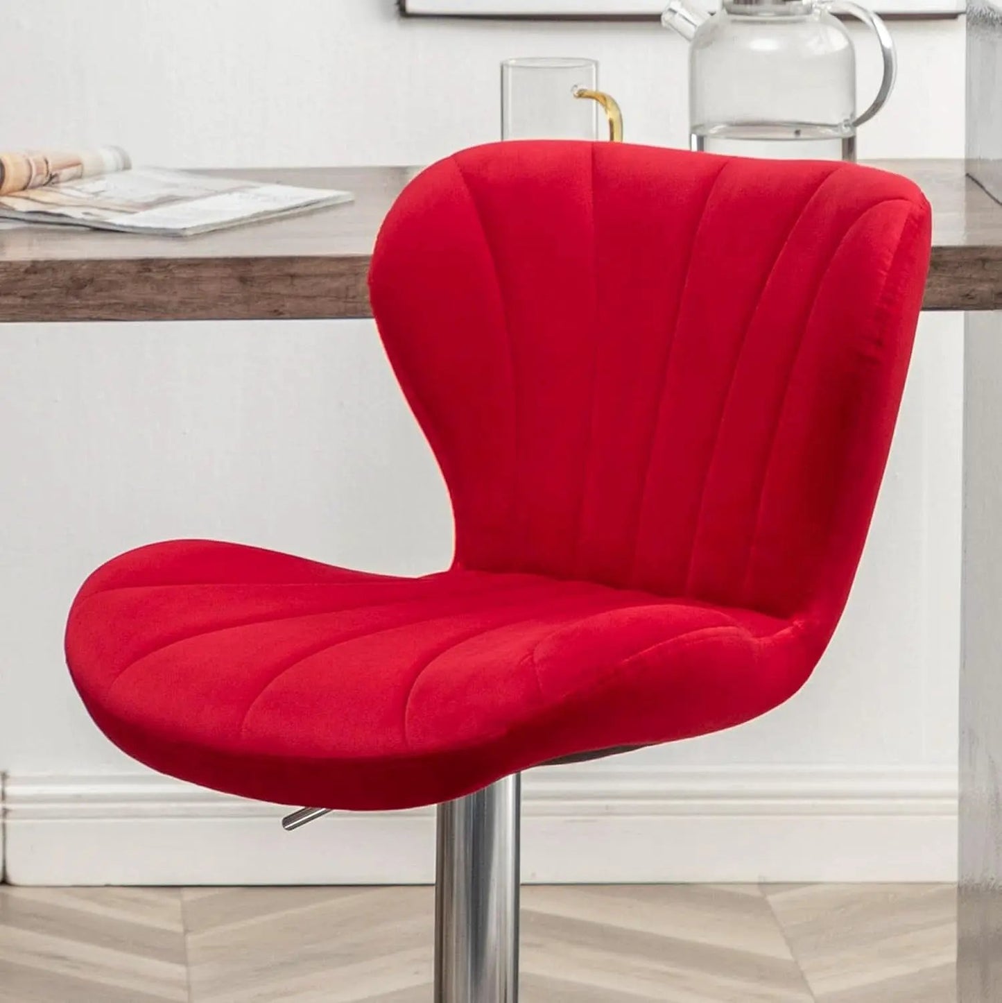 Velvet Adjustable Swivel Bar Stool Set Of 2 In Red from PriceLows™
