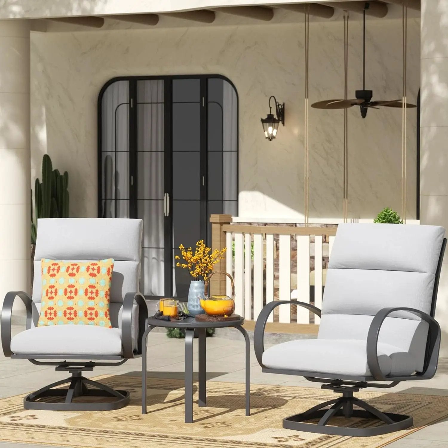 3 Piece Patio Bistro Set With Swivel Glider Chairs Table from PriceLows™
