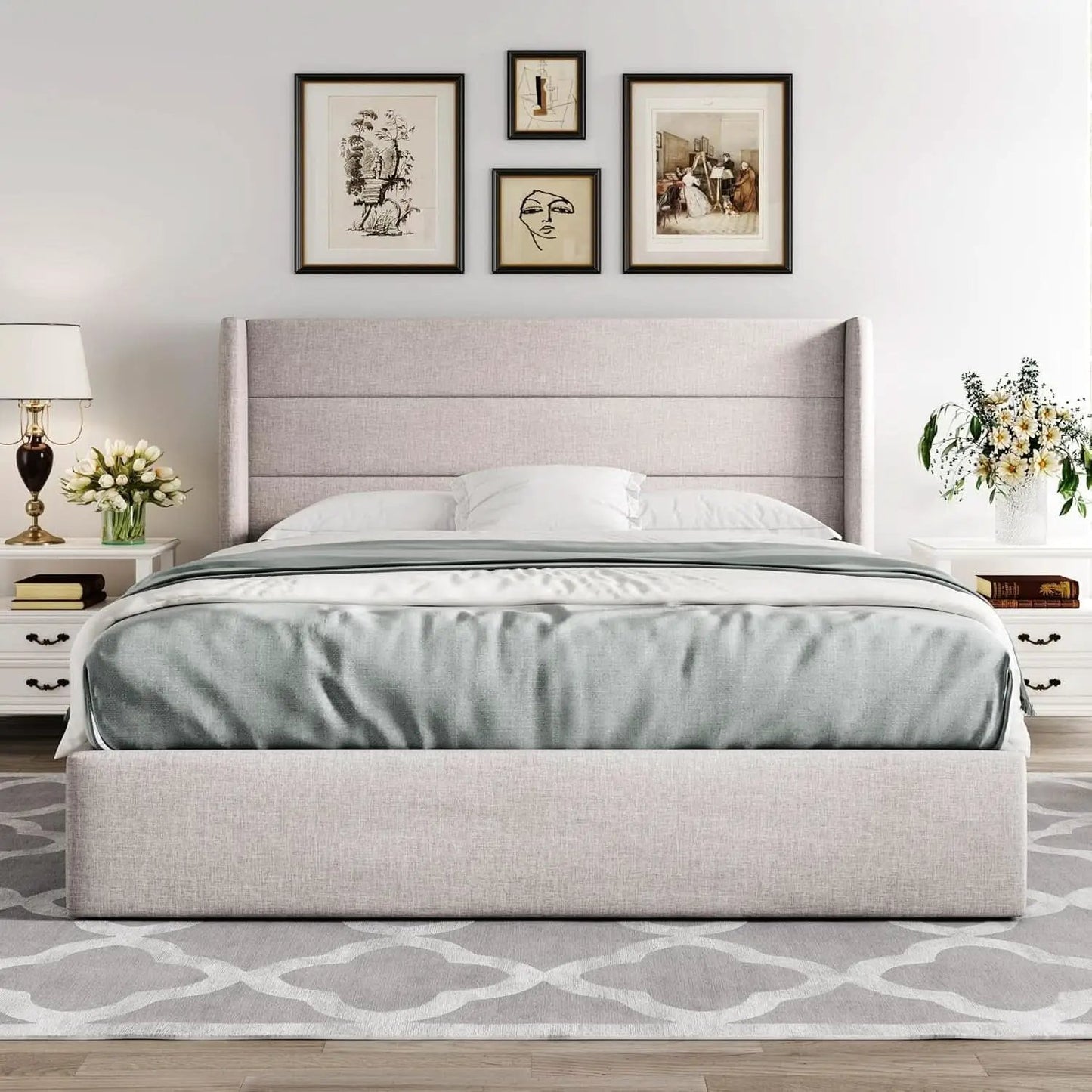 Queen Size Lift Up Storage Bed With Hydraulic Headboard from PriceLows™