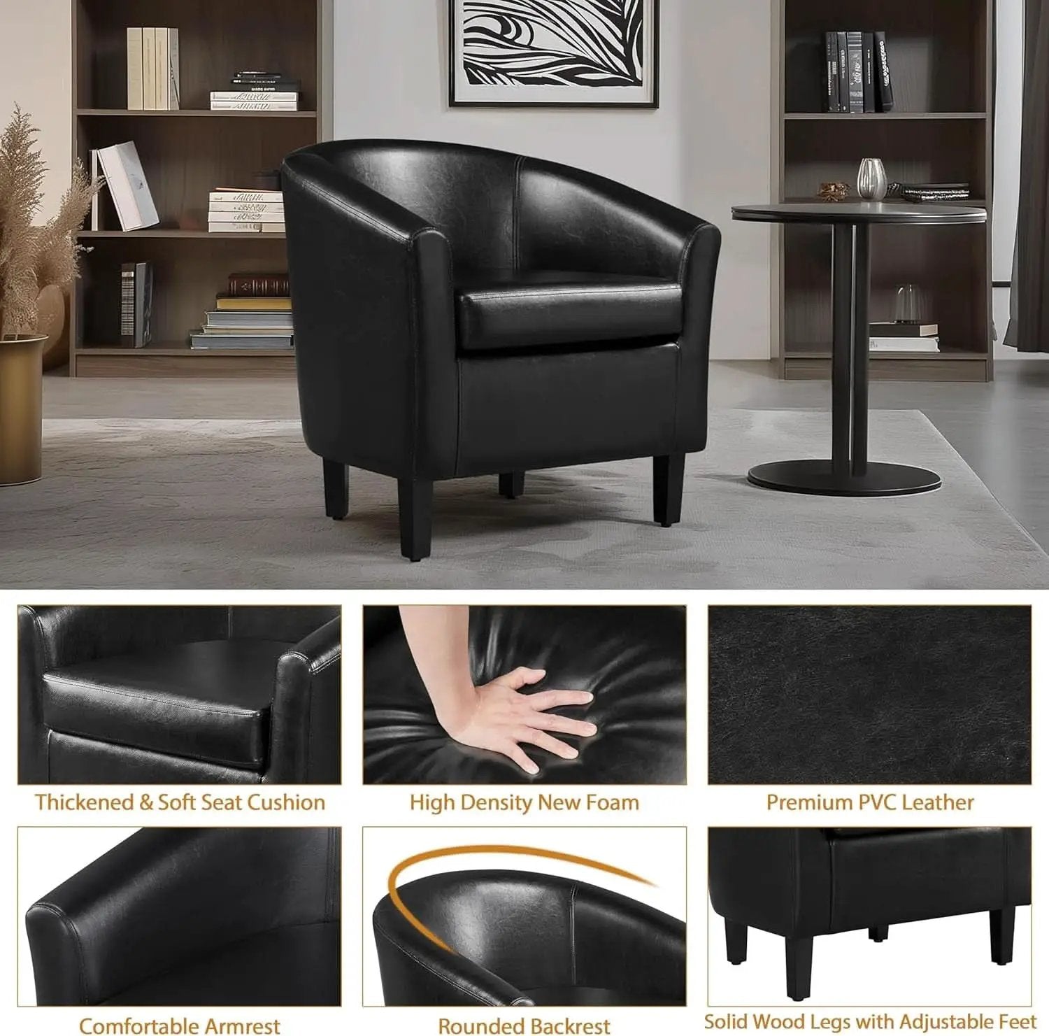 Black Synthetic Leather Barrel Armchairs With Cushions from PriceLows™