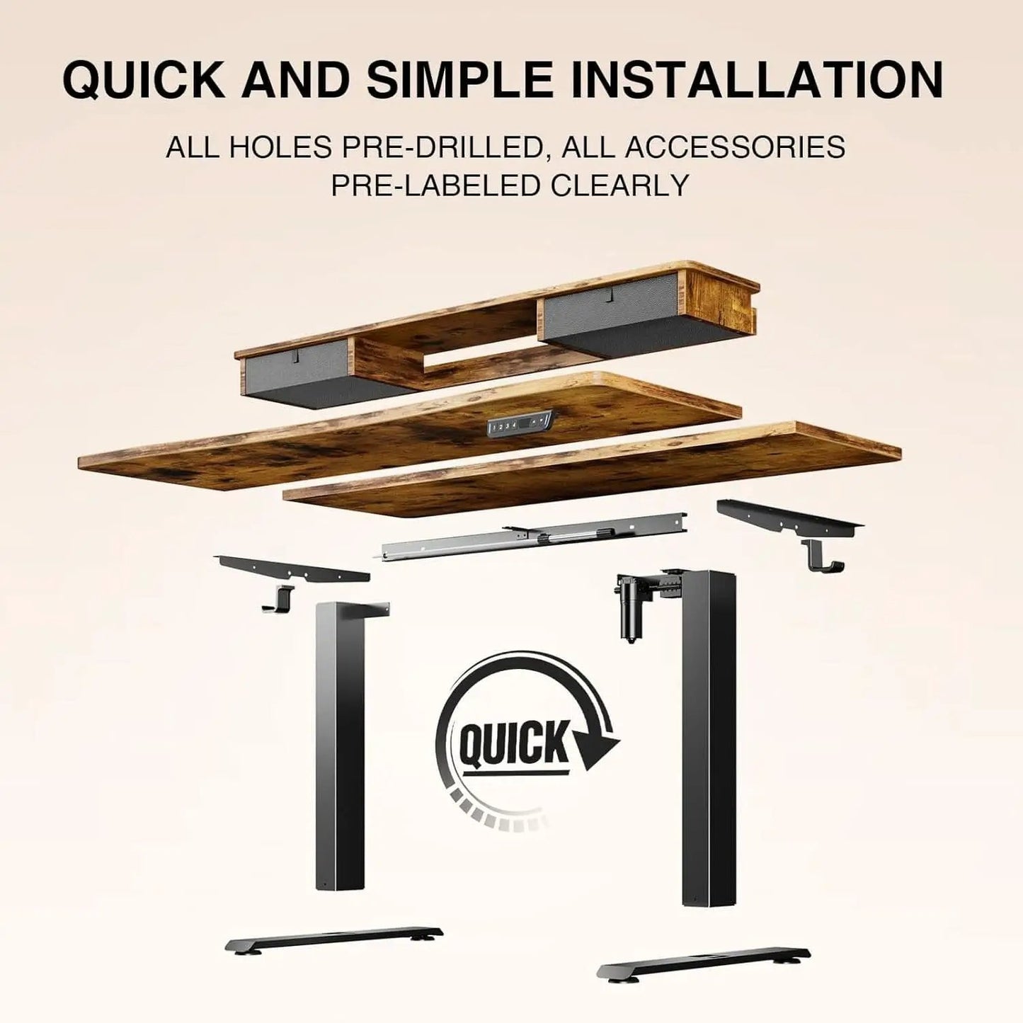 Brown 47.2 Inch Standing Desk Monitor Riser Drawers from PriceLows™