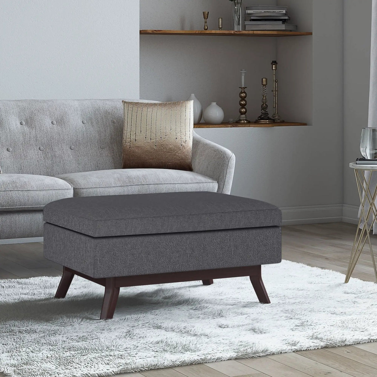 Storage Ottoman | Rectangular Design | Solid Wood Frame | Lift Top