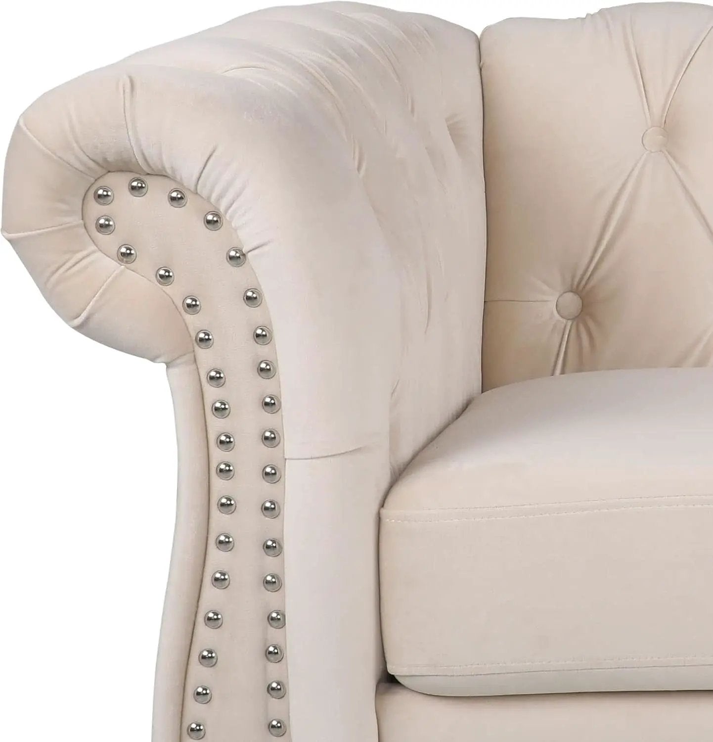 Beige Velvet Sectional Sofa Set With Button Tufting from PriceLows™