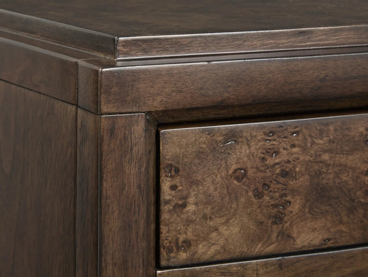 Rowan Drawer Chest | Espresso Finish | Mapa Burl And Birch Veneer | Five Storage Drawers