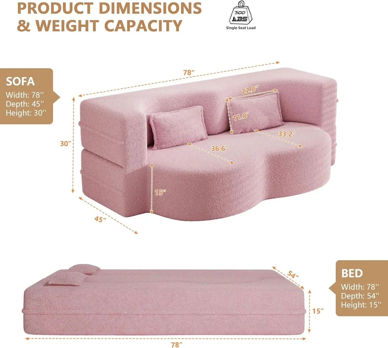 Powder Pink Ultra Comfort Contemporary Foldable Sleeper Sofa from PriceLows™