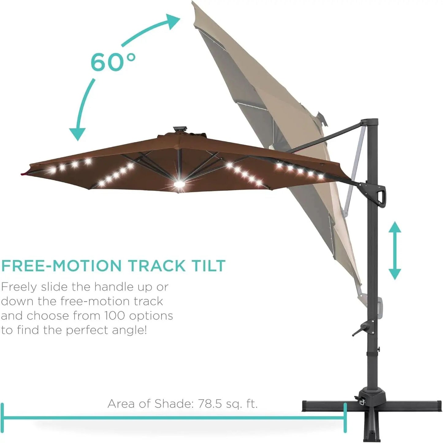 10Ft Solar LED Cantilever Patio Umbrella With 360 Degree Rotation And Integrated Lights from PriceLows™