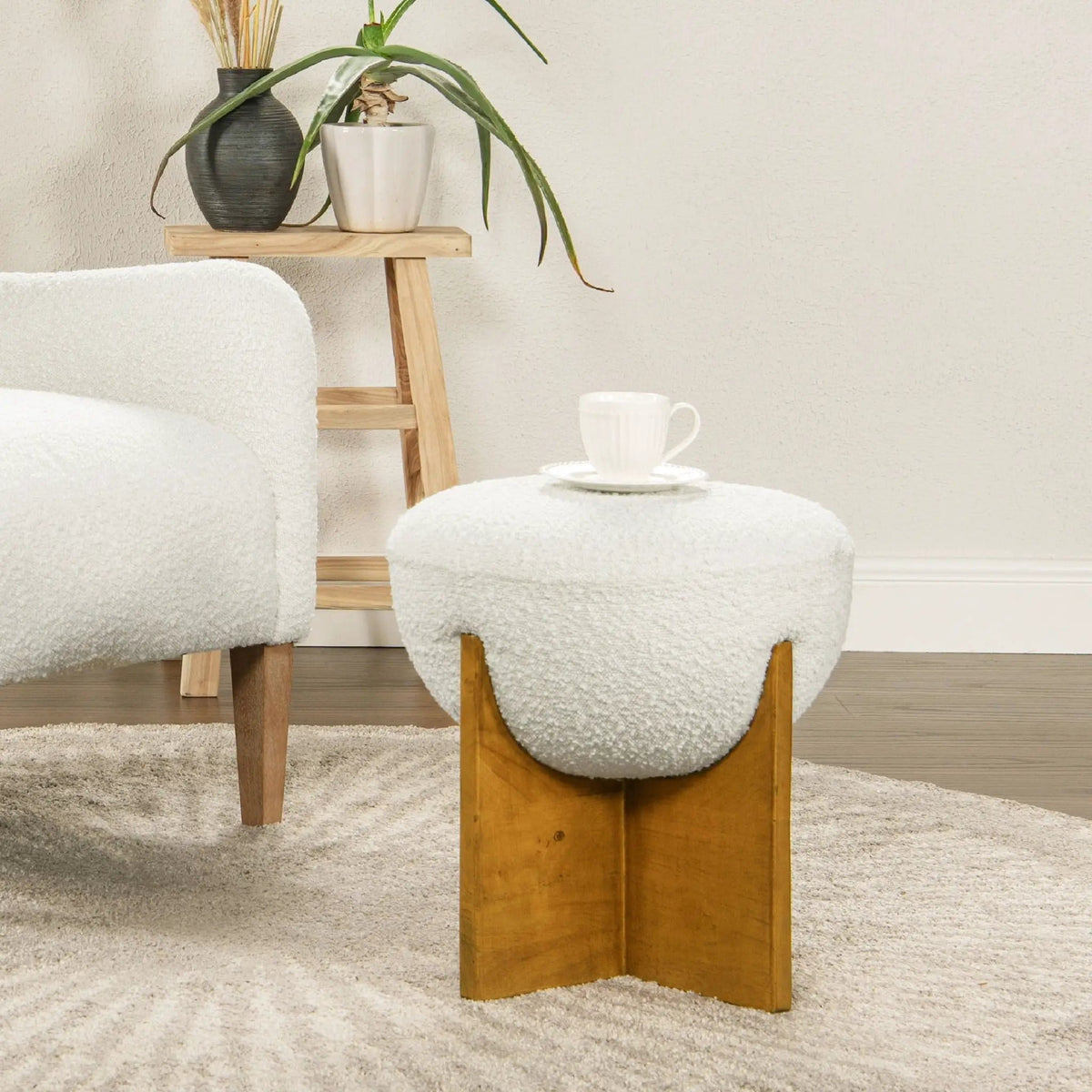 Bali Round Upholstered Ottoman | 2 Pieces | Rubberwood & Plywood | Living Room
