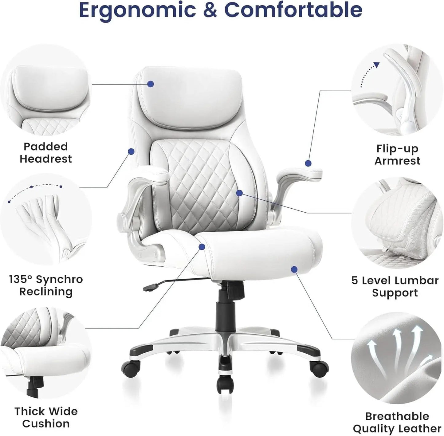 Ergonomic Office Chair With Adjustable Lumbar Support White from PriceLows™