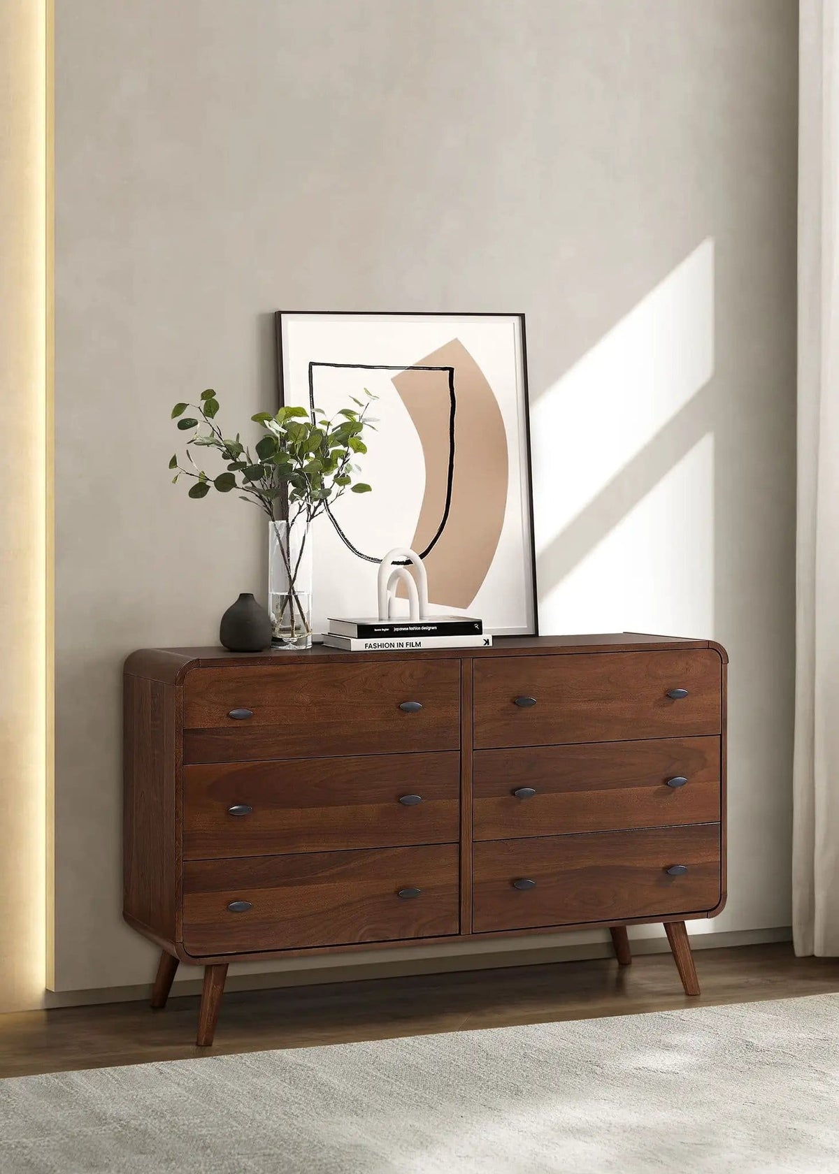 Robyn 6-drawer Bedroom Dresser Dark | 61 x 17 x 36.5 in | Engineered Wood & Walnut | Walnut