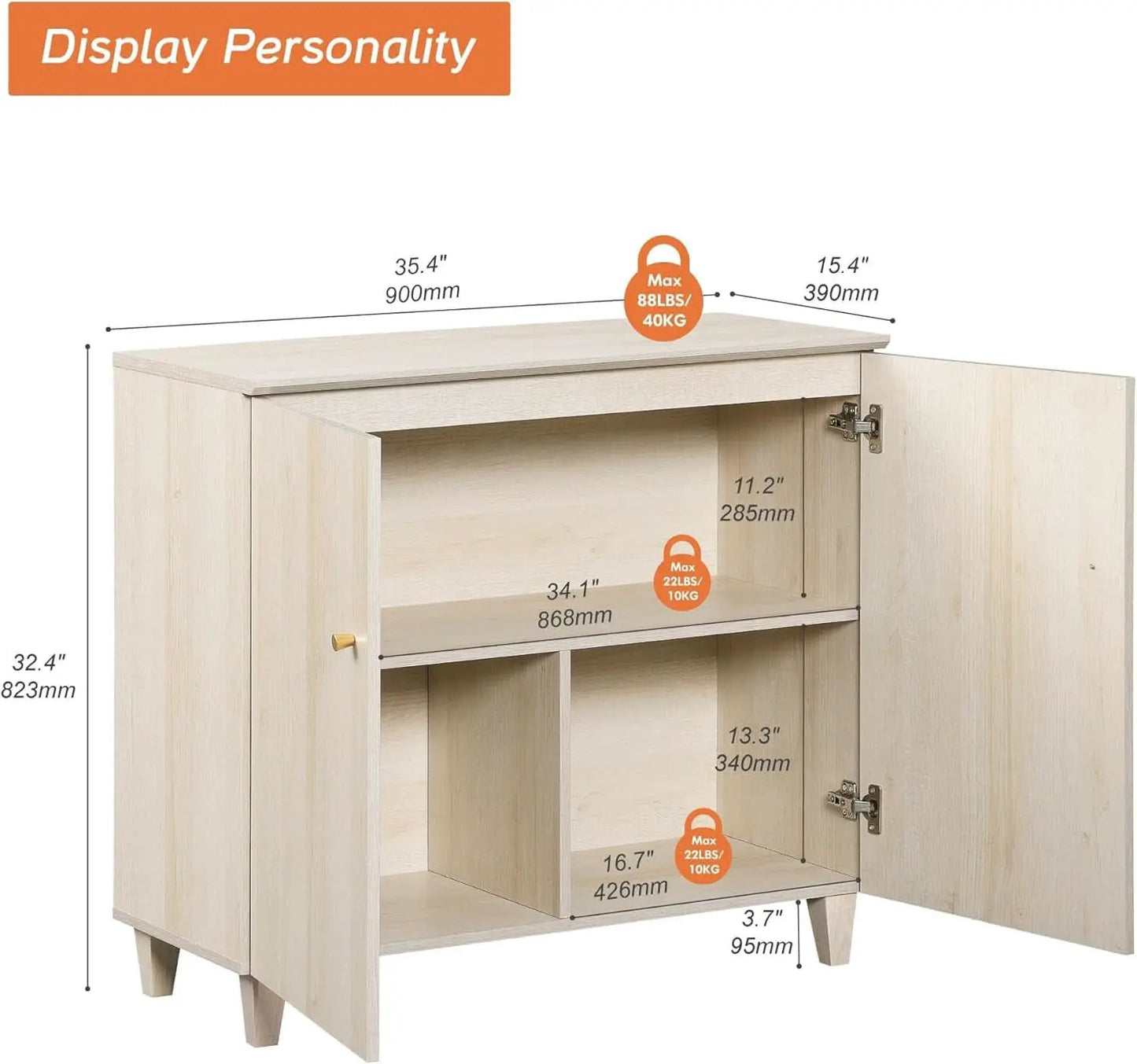 35.4 Inch Wide Light Oak Sideboard Storage Cabinet from PriceLows™