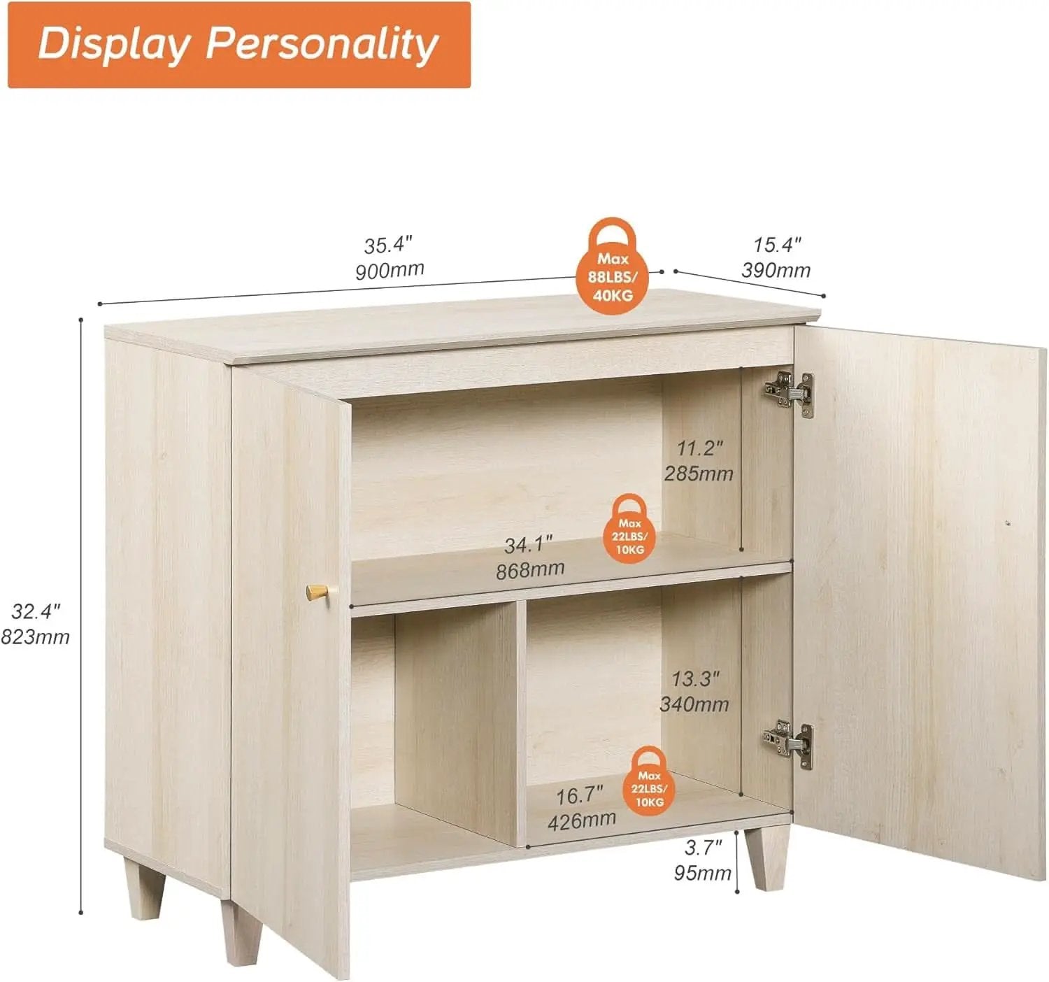 35.4 Inch Wide Light Oak Sideboard Storage Cabinet from PriceLows™