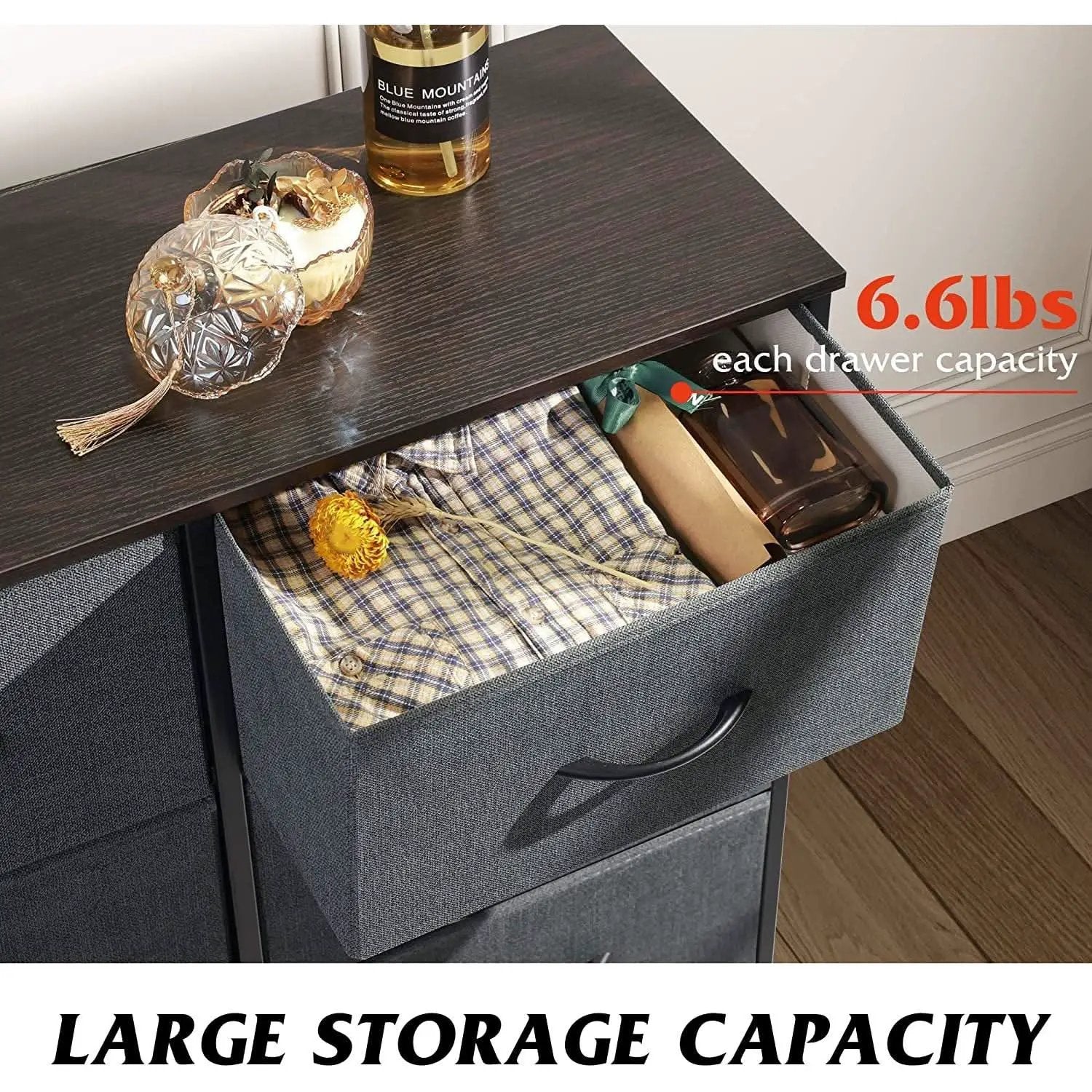 Six Drawer Dark Grey Fabric Dresser For Bedroom Storage from PriceLows™