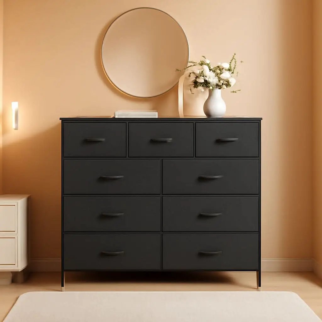 Fabric Storage Tower 9 Drawer Unit Charcoal Black Bedroom from PriceLows™