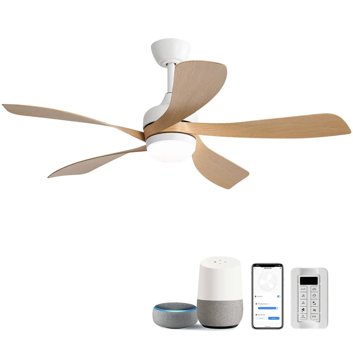 Ceiling Fan & DC Motor And Integrated Light | 3 Pieces | Wood | Home
