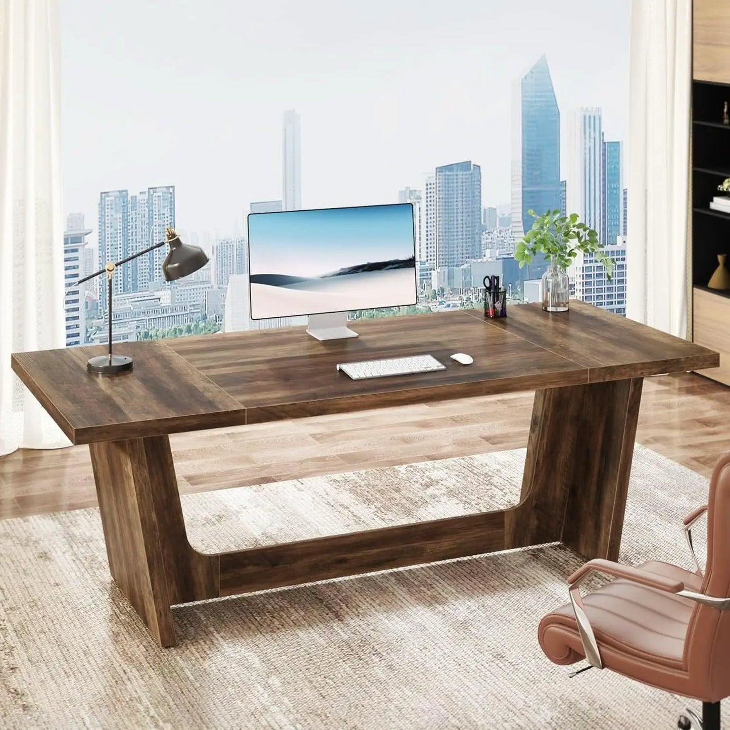 71 Inch Brown Executive Wood Computer Desk For Home Office from PriceLows™