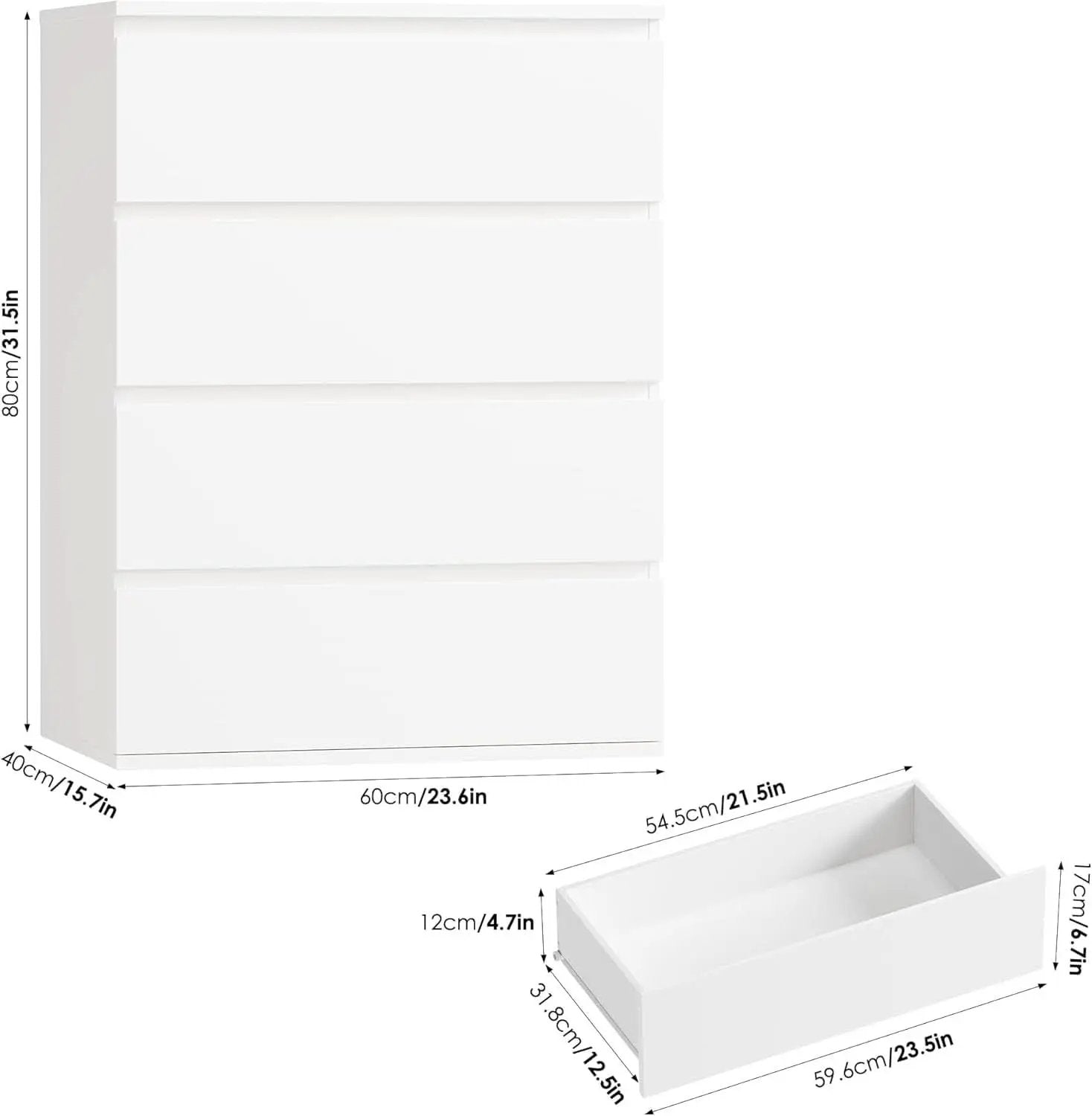 White Four Drawer Dresser Ultra Minimalist Cabinet from PriceLows™
