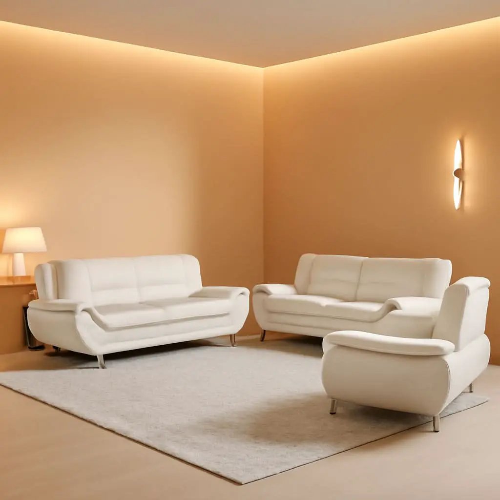 Leather Sofa Set 3 Piece White For Living Room Furniture from PriceLows™