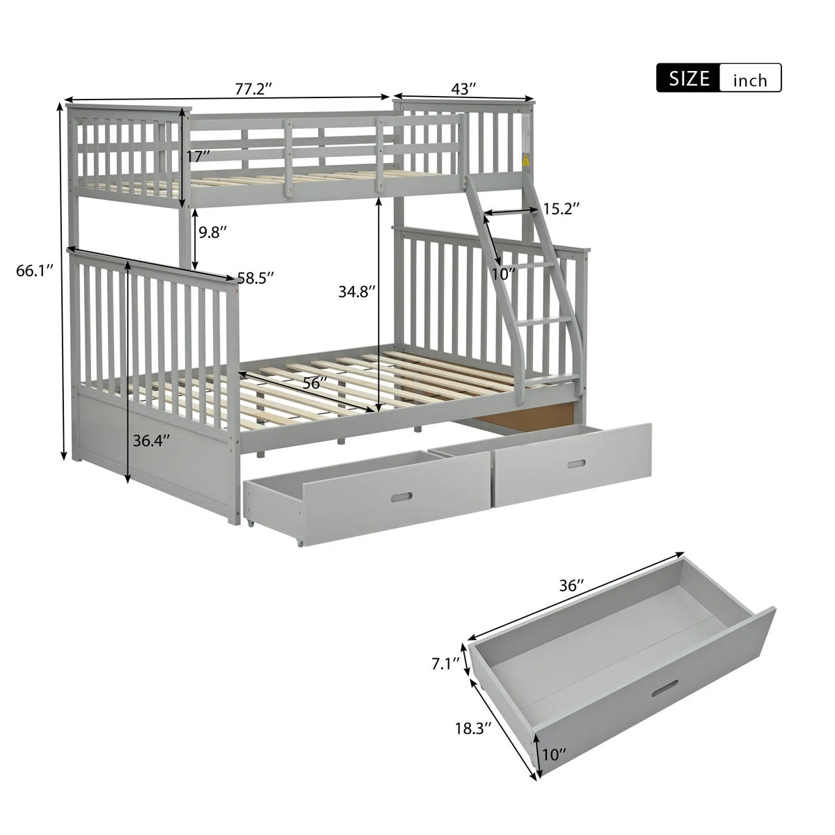 Bunk Bed With Ladder | Safety Guard Rails | Solid Pine Wood | Space-Saving Design